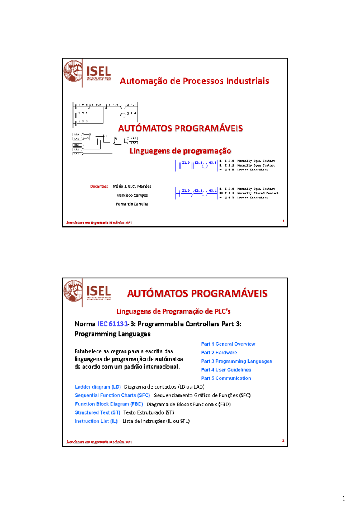ISEL API PLC Linguagens Programação - Licenciatura em Engenharia ...