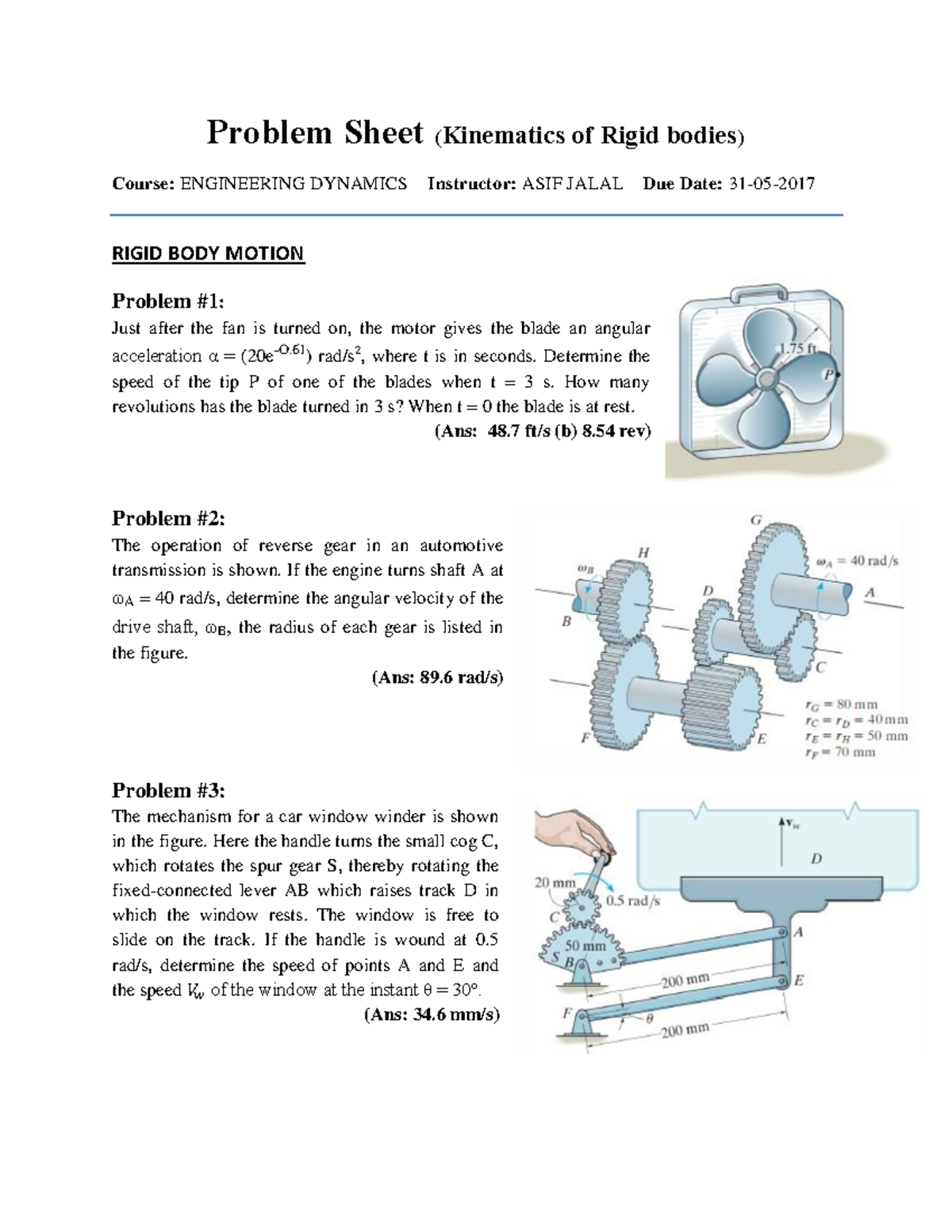 Problem Sheet # 01-3 - Problem Sheet (Kinematics of Rigid bodies ...