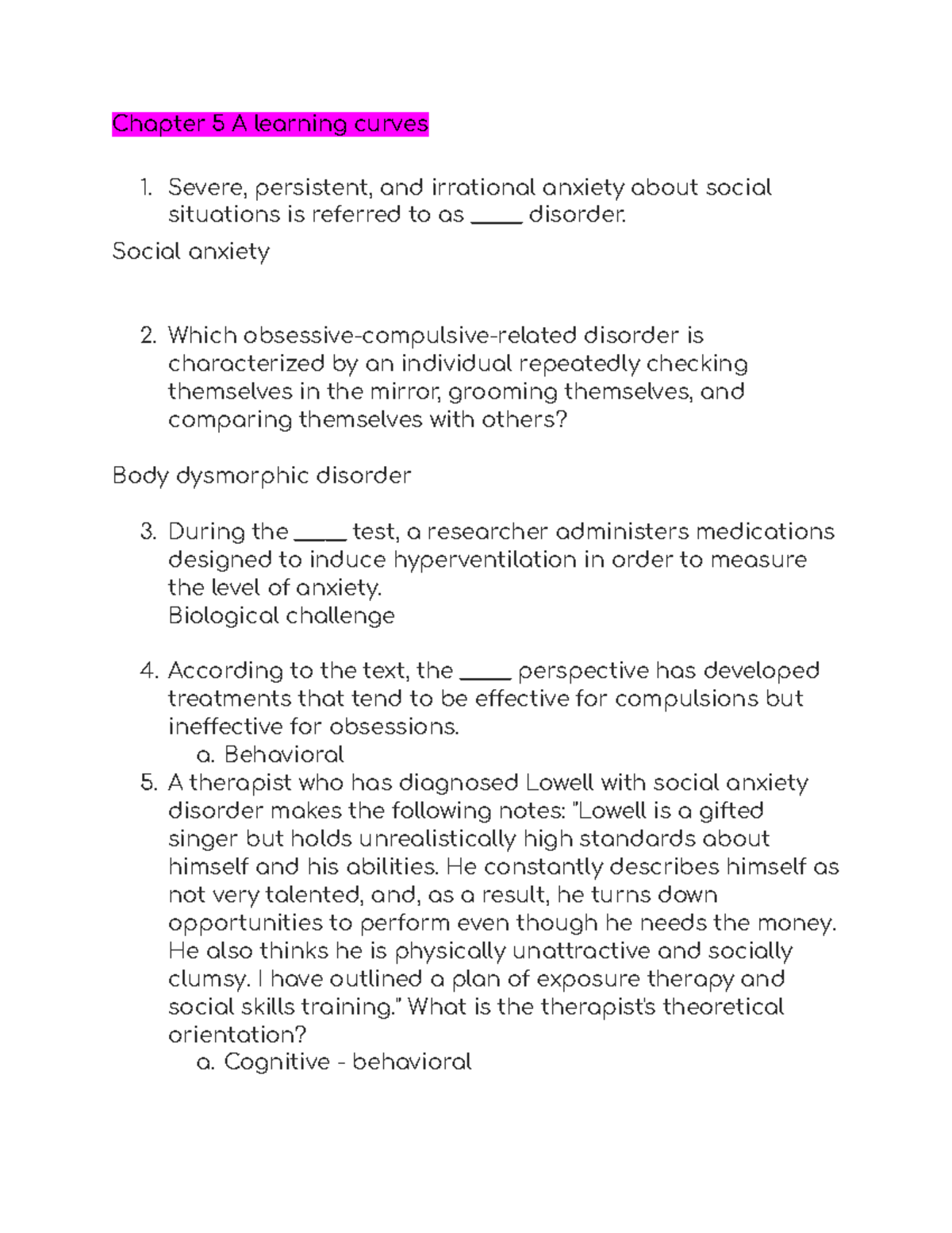 Chapter 5 learning curve pt2 Chapter 5 A learning curves Severe