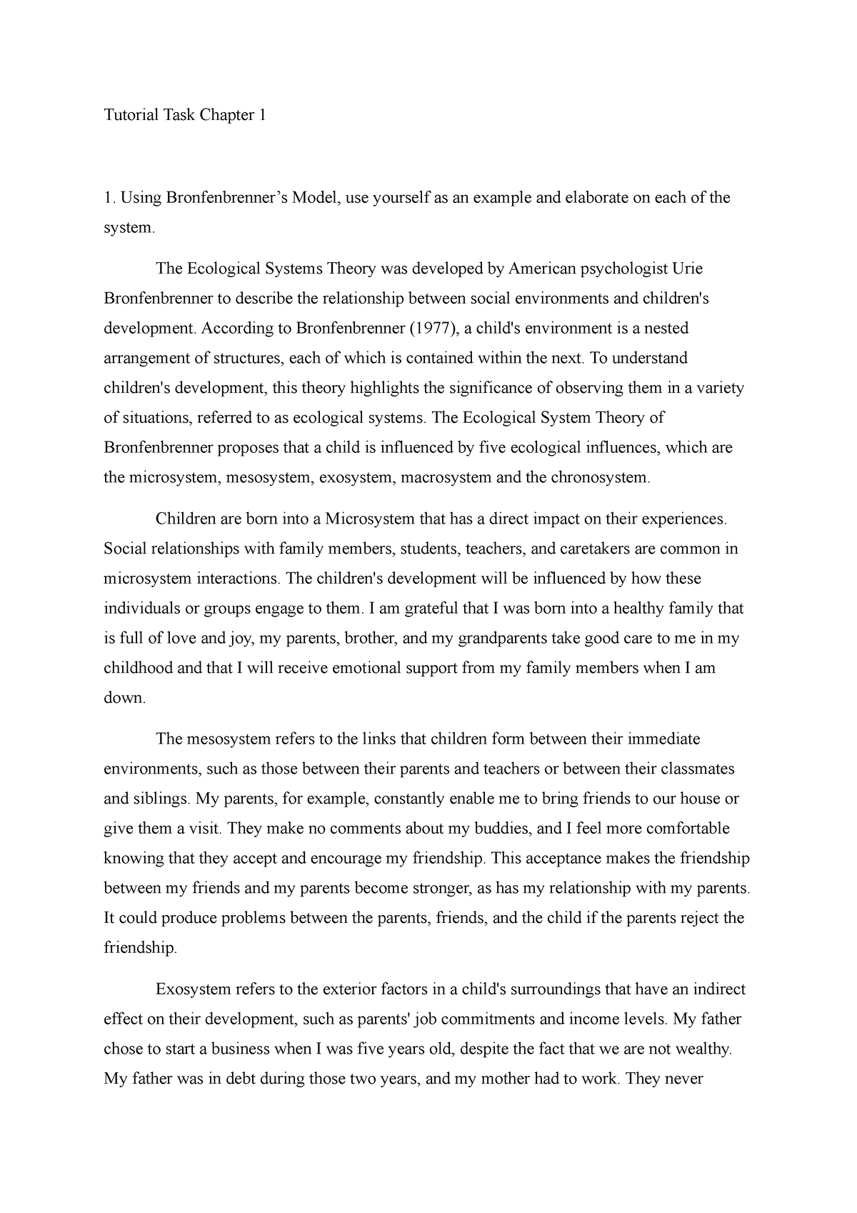 Tutorial task chp1 - Tutorial Task Chapter 1 Using Bronfenbrenner’s ...