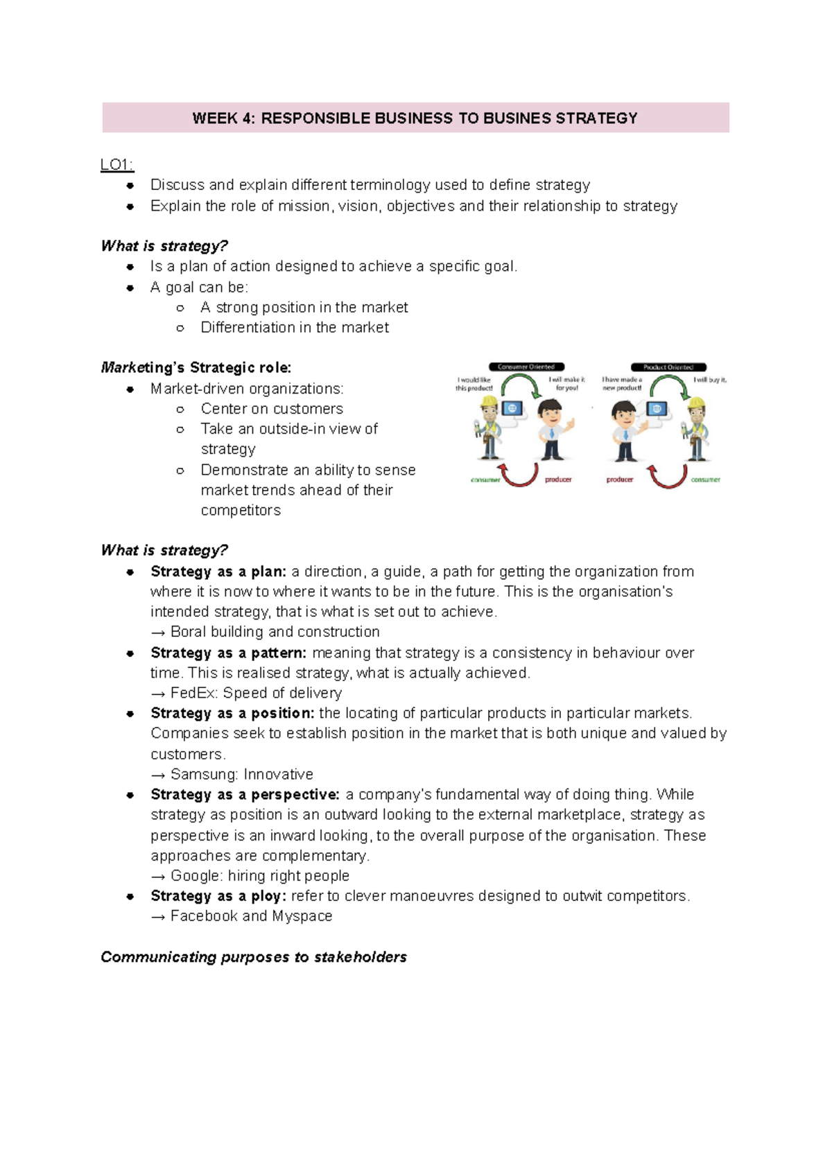 MKTG3001 Notes wk 4 - WEEK 4: RESPONSIBLE BUSINESS TO BUSINES STRATEGY ...
