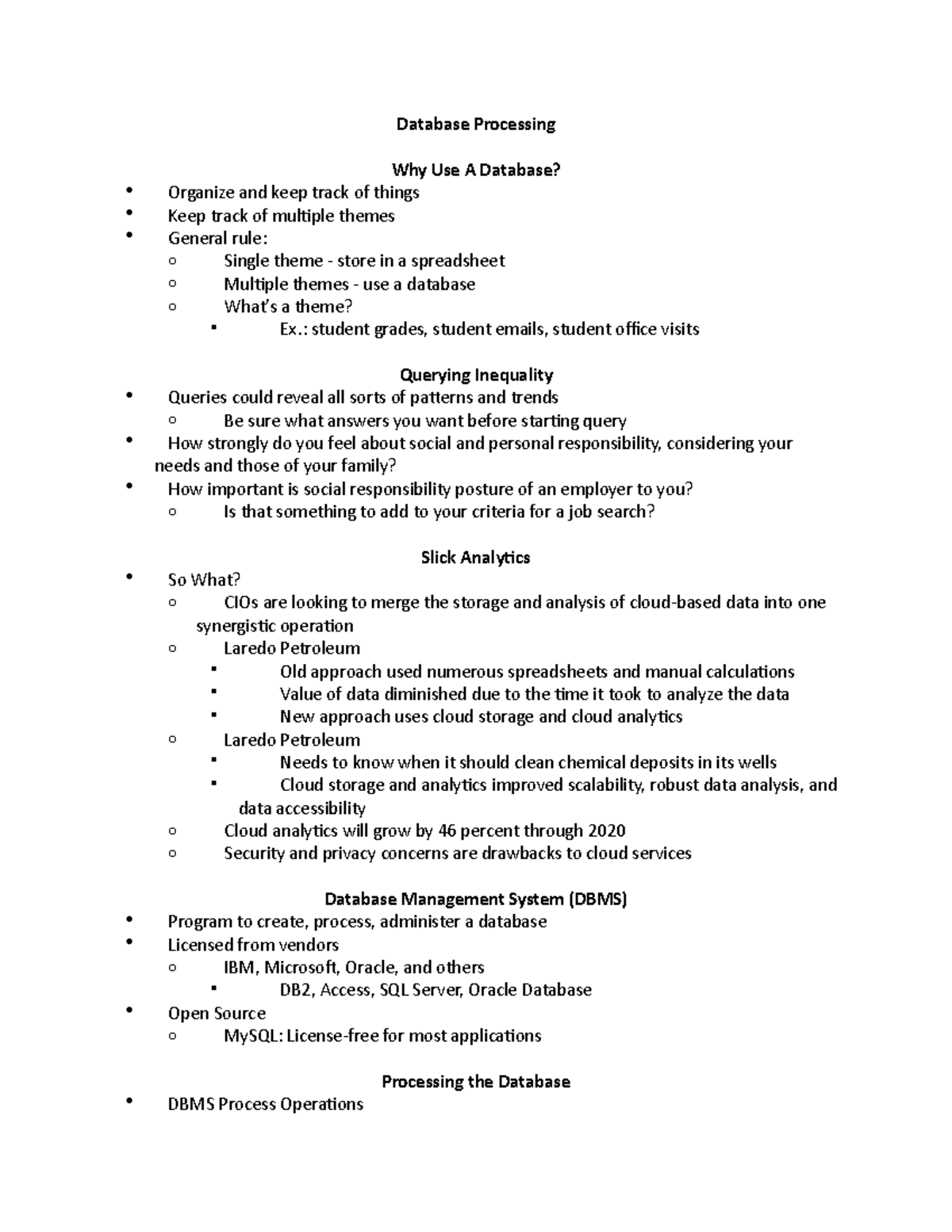 MIS309 ch5 - Lecture notes 5 - Database Processing Why Use A Database ...