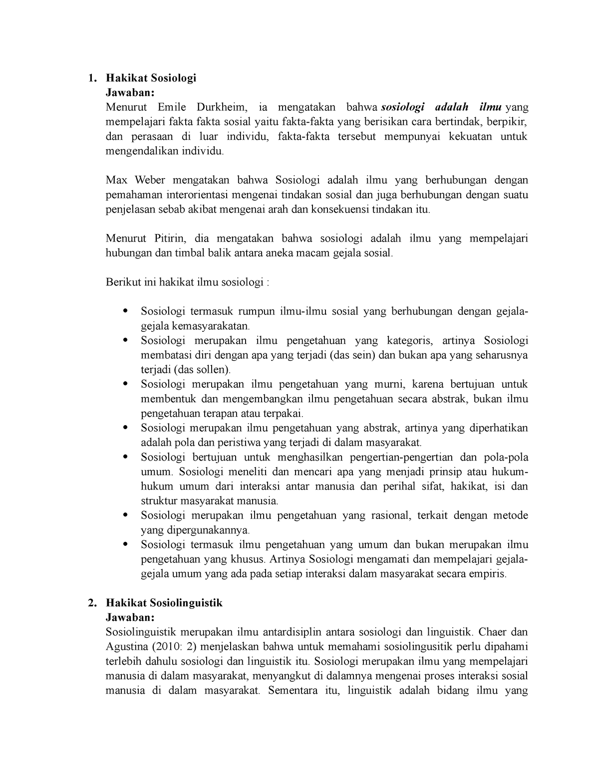 Hakikat Sosiologi Dan Sosiolinguistik Hakikat Sosiologi Jawaban Menurut Emile Durkheim Ia 3194
