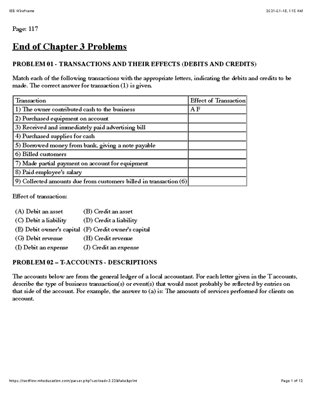 Chapter 3 - Page: 117 End of Chapter 3 Problems PROBLEM 01 ...