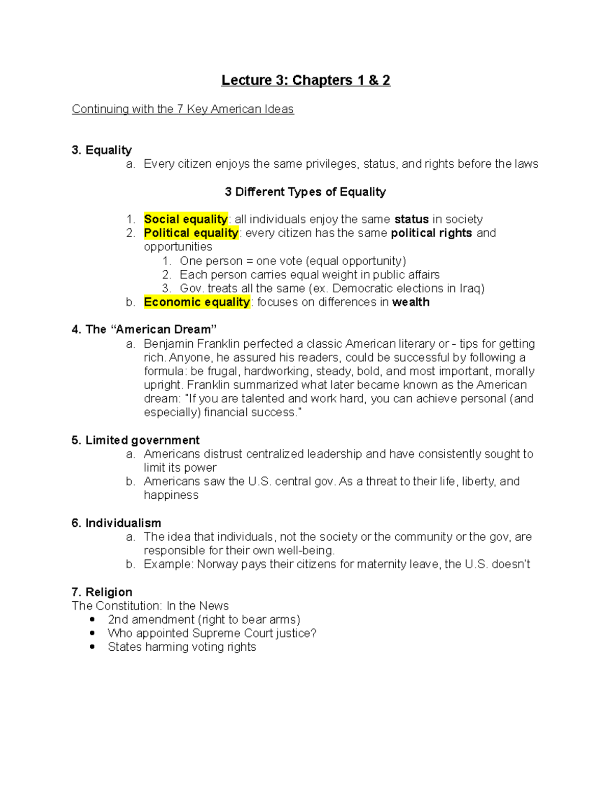 Political Science Lecture Notes #3 for Chapters 1 and 2 - Lecture 3 ...