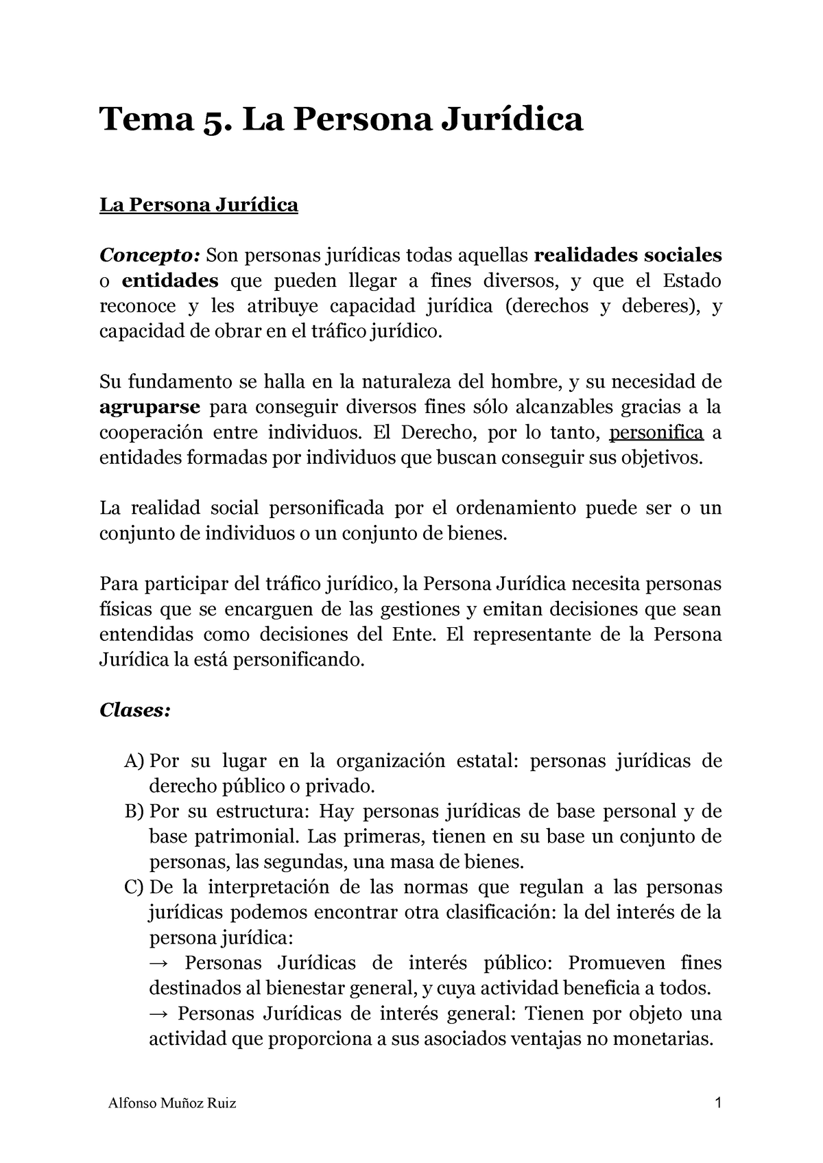 Tema 5 La Persona Jurídica Tema 5 La Persona Jurídica La Persona