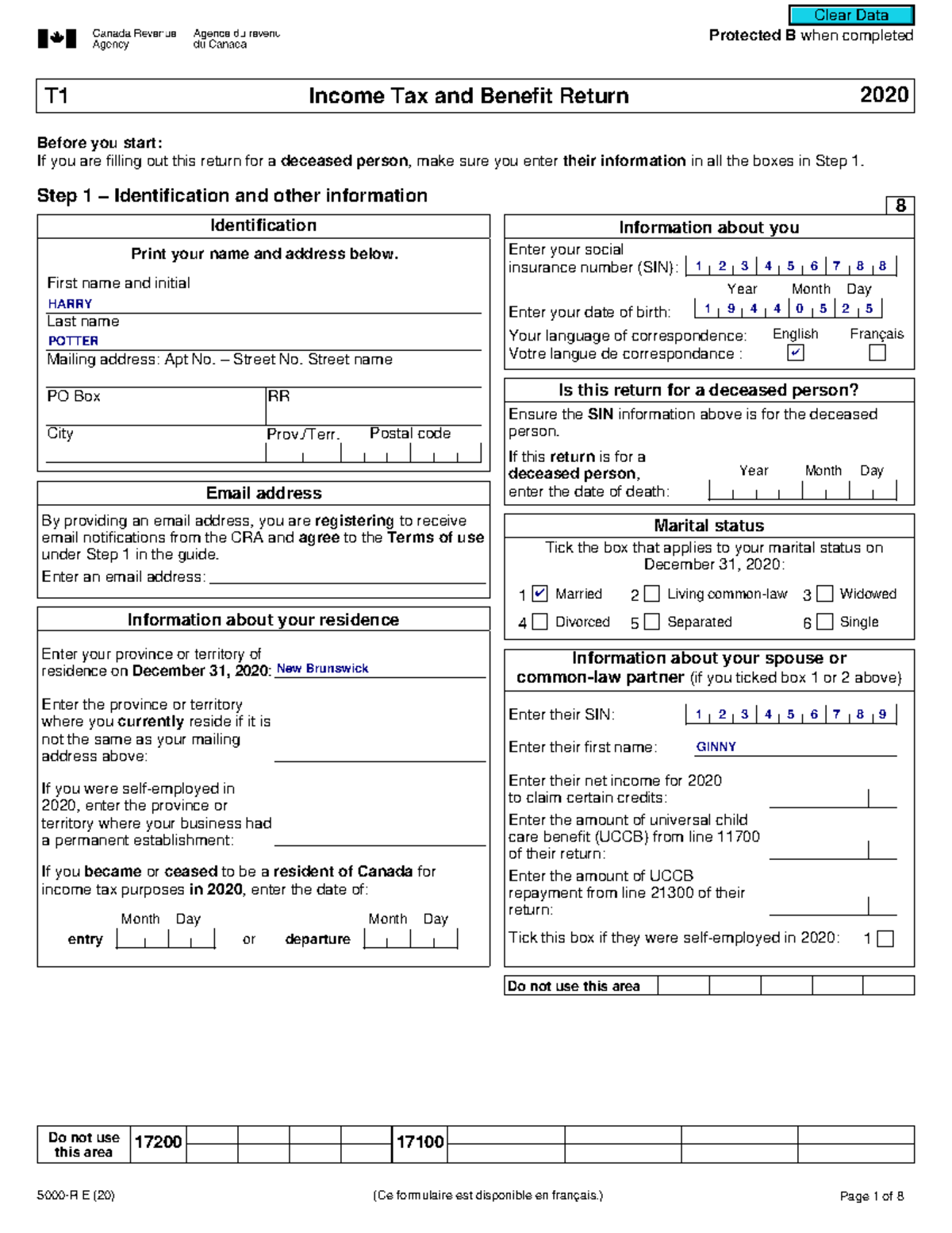 T1 Harry Potter - Protected B when completed T1 Income Tax and Benefit ...