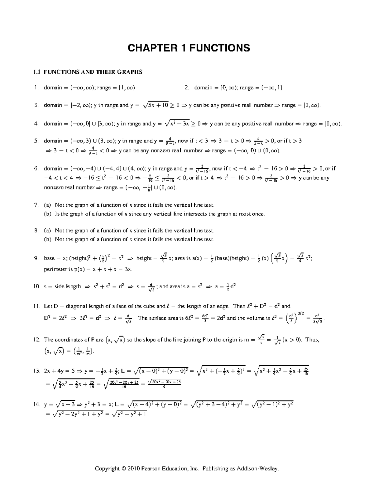 Thomas Calaulus Solution Ch1A - CHAPTER 1 FUNCTIONS 1 FUNCTIONS AND ...