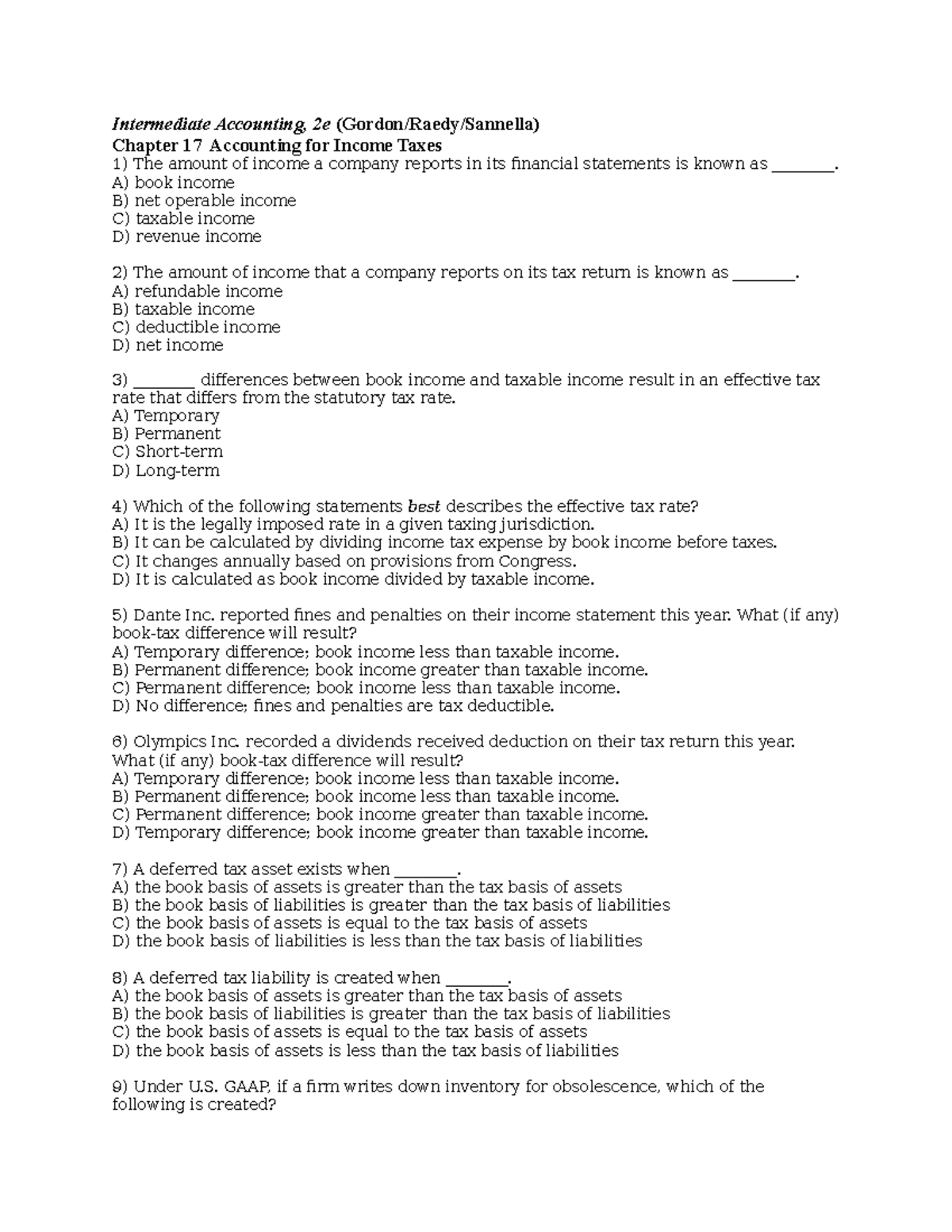 Chapter 17 Homework Intermediate Accounting, 2e (Gordon/Raedy/Sannella) Chapter 17 Accounting