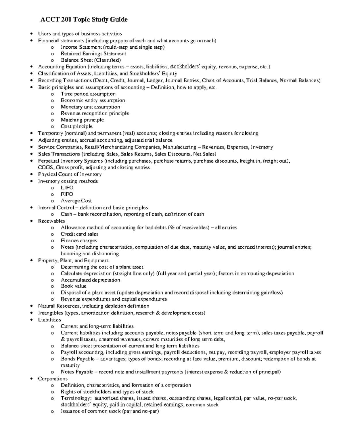 Final Exam Study Guide/ Lecture Notes. - ACCT 201 Topic Study Guide ...