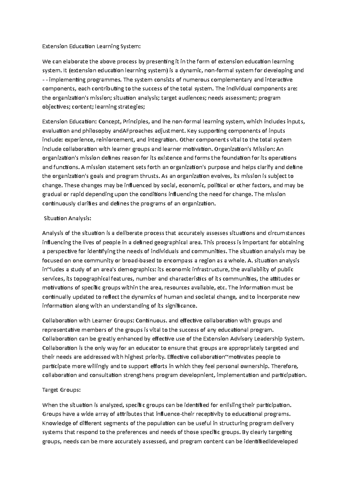 Scope of Extension Education Extension Education Learning System We