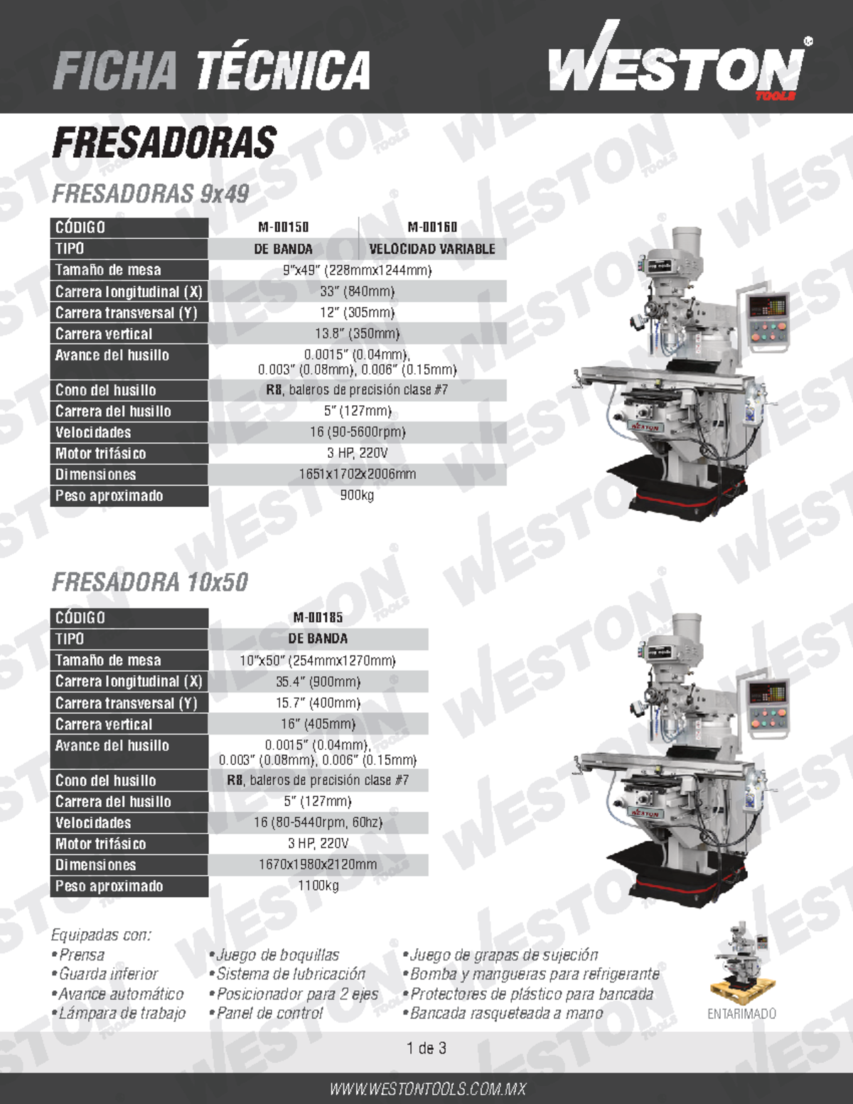 FT fresadoras - FICHA TÉCNICA 1 de 3 WWW L S .COM FRESADORAS Equipadas