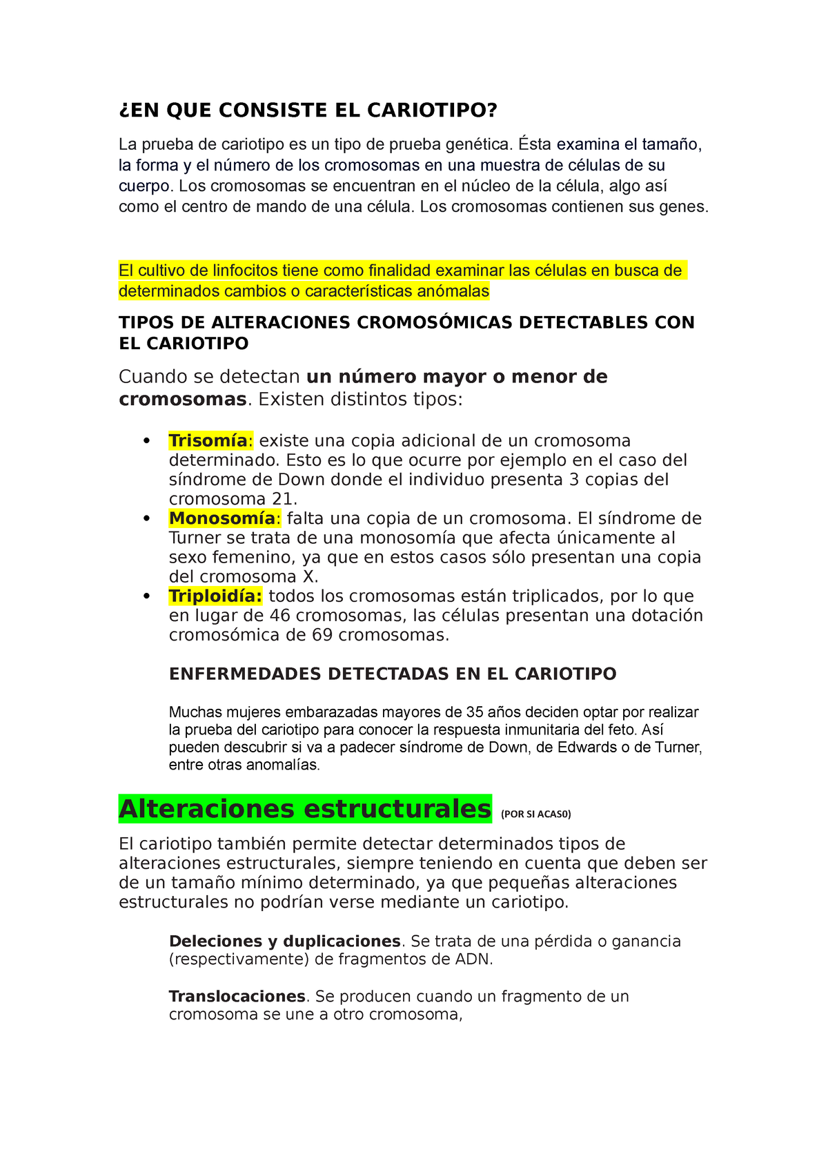 EL Cariotipo - Apuntes - ¿EN QUE CONSISTE EL CARIOTIPO? La Prueba De ...