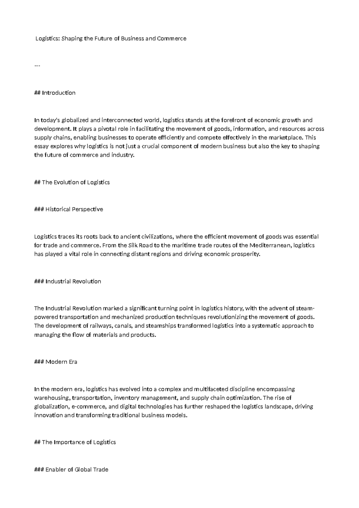 Logistics future - Notes - Logistics: Shaping the Future of Business ...