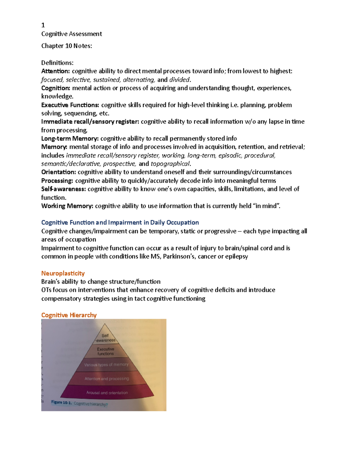MOCT 633 Ch 10 Notes - Cogniive Assessment Chapter 10 Notes: Deiniions ...