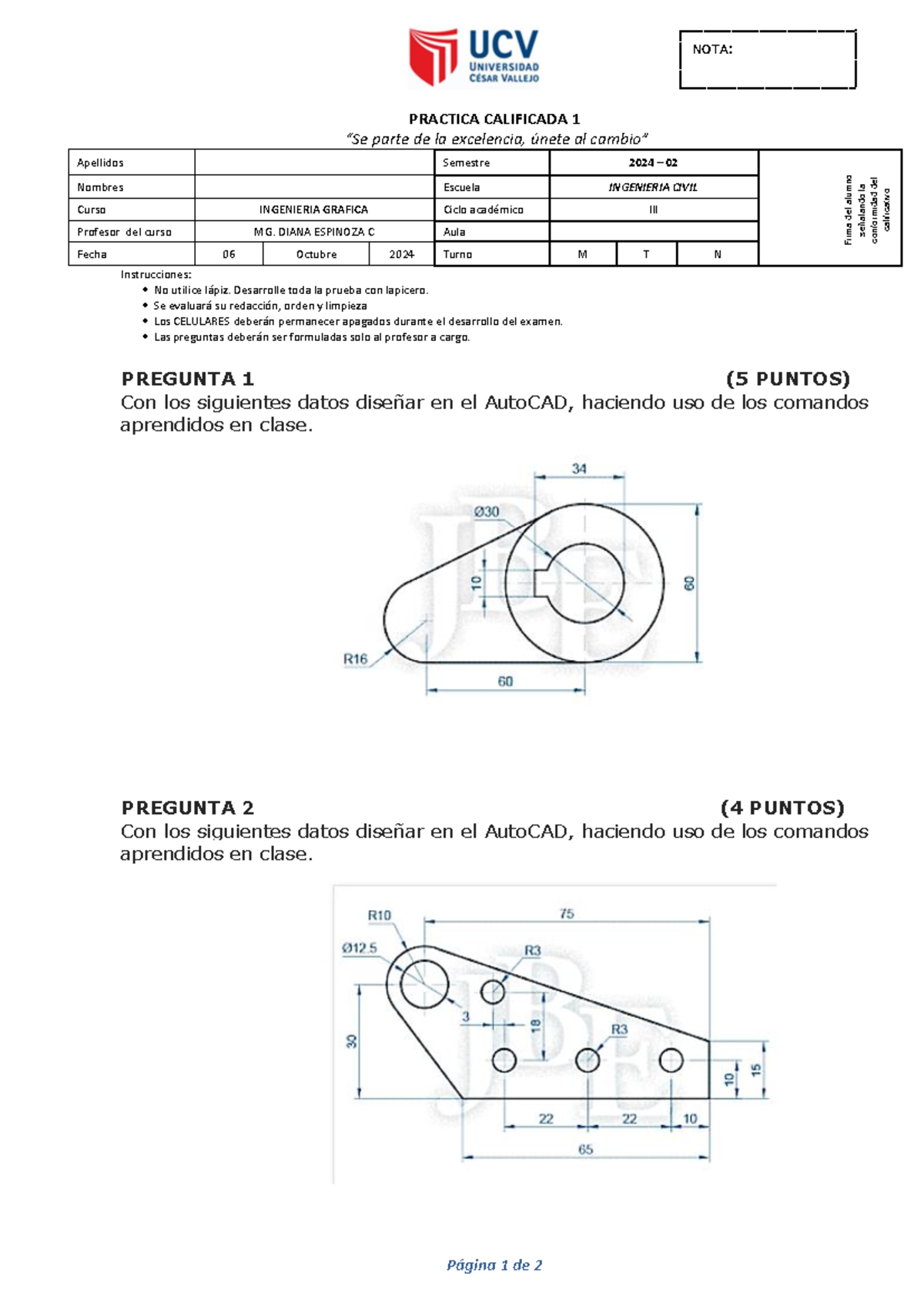 PC1 Practica Calificada NRO 01 - PRACTICA CALIFICADA 1 “Se parte de la ...