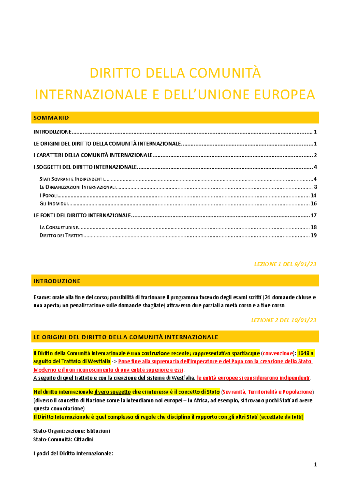 Diritto della Comunità Internazionale e dell'Unione Europea DIRITTO