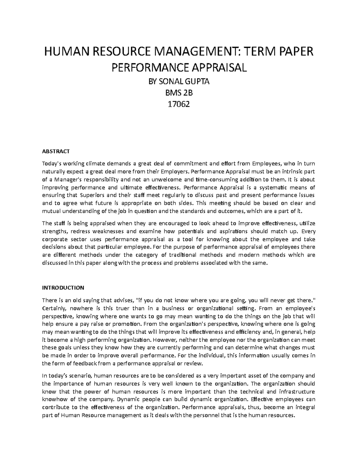 HRM TP - Human reources - HUMAN RESOURCE MANAGEMENT: TERM PAPER ...