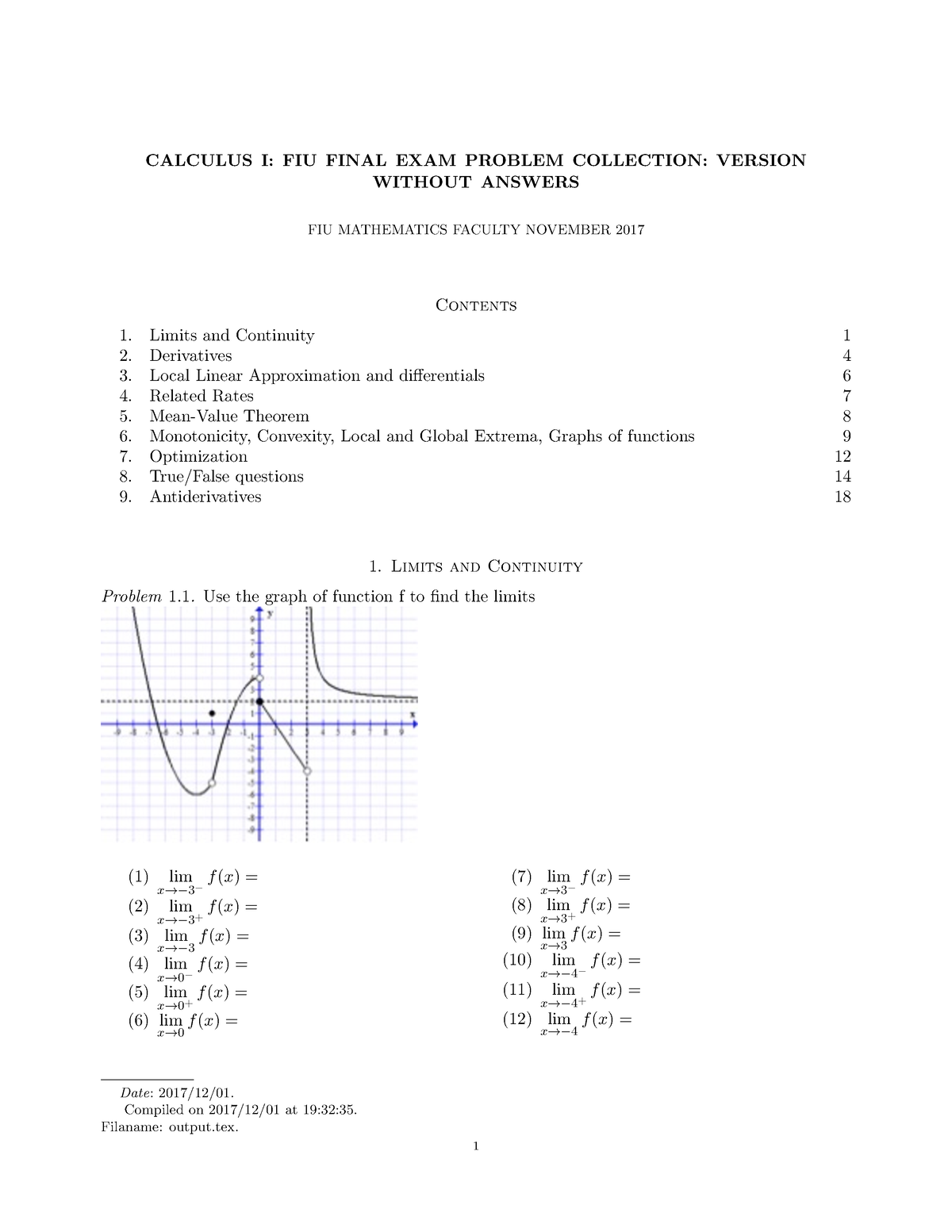 Mac 2311 Qbank Noans - Final Practice - CALCULUS I: FIU FINAL EXAM ...