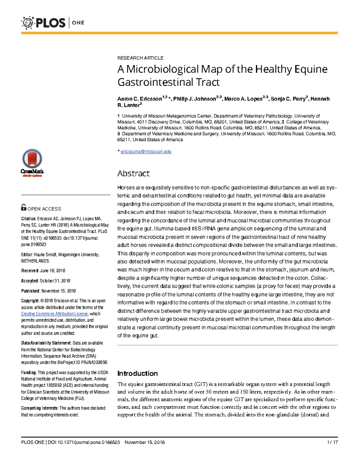 1a) A Microbiological Map of the Healthy Equine Gastrointestinal Tract ...