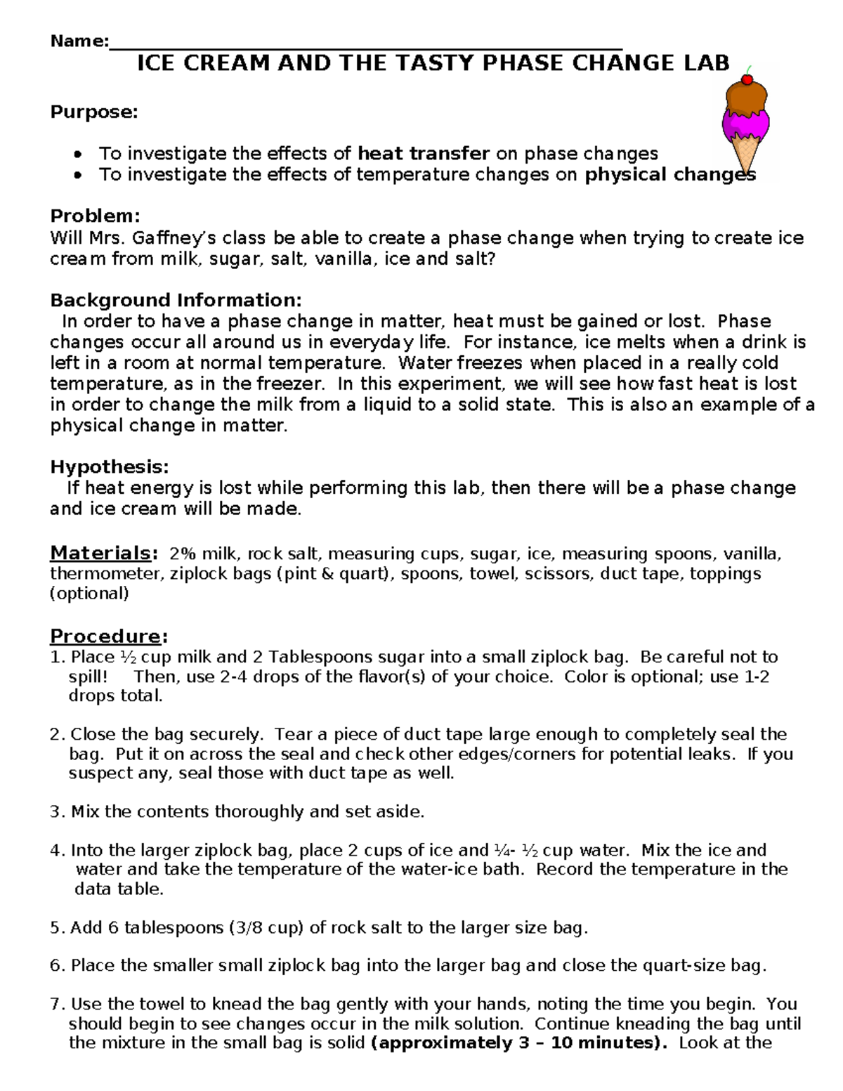 Ice cream and the tasty phase change lab Studocu