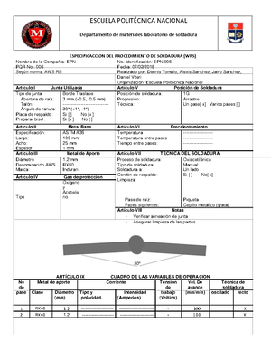 WPS Ejemplo De Soldadura - ESPECIFICACIÓN DEL PROCEDIMIENTO DE ...