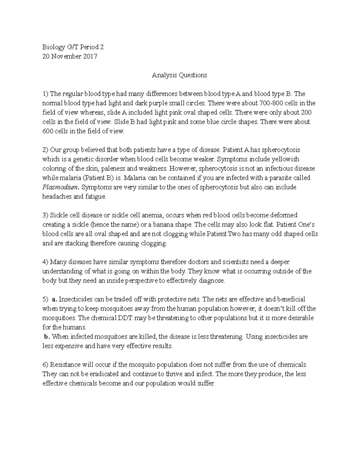 Biology Textbook Analysis Questions Biology G/T Period 2 20 November