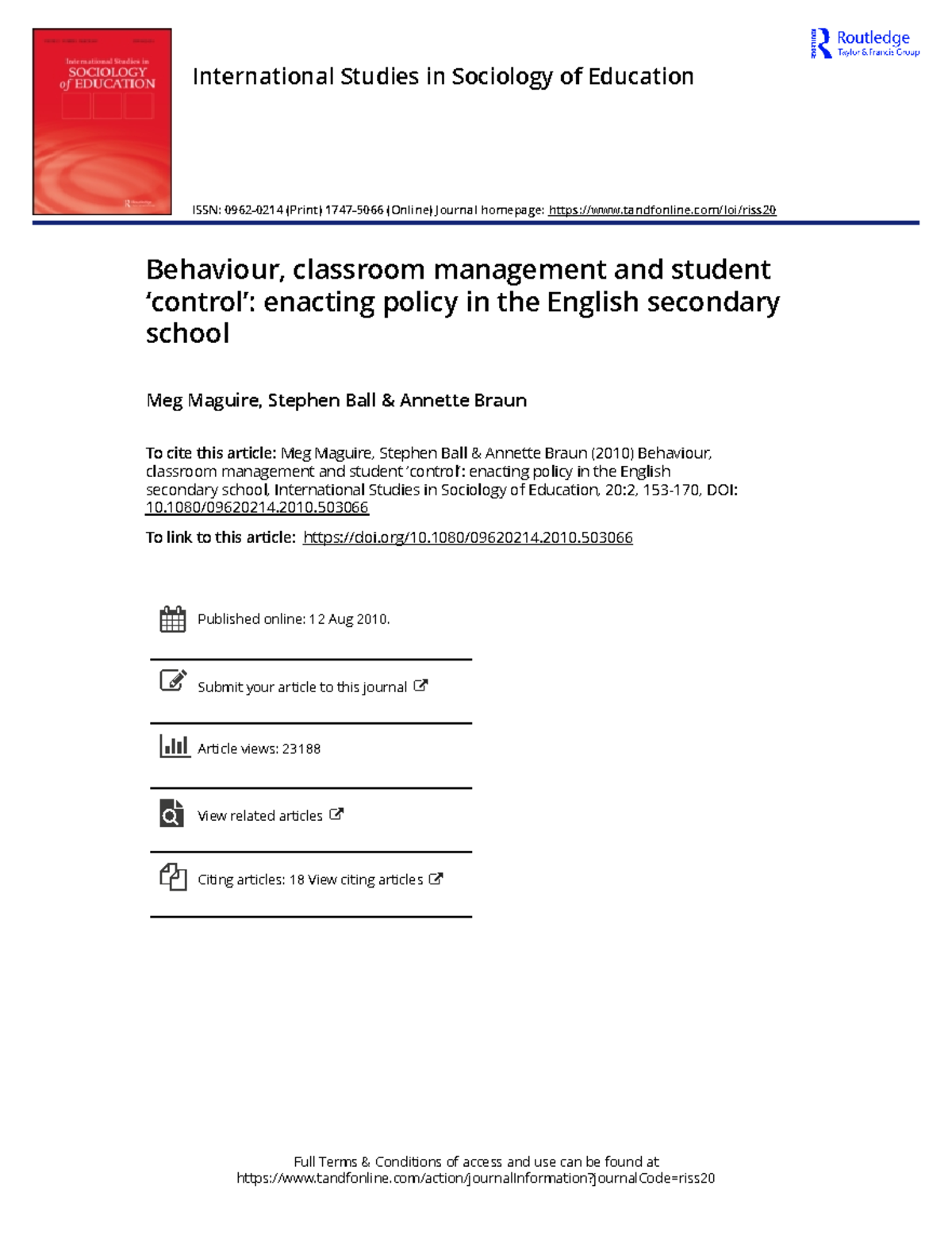 Behaviour classroom management and student control enacting policy in ...