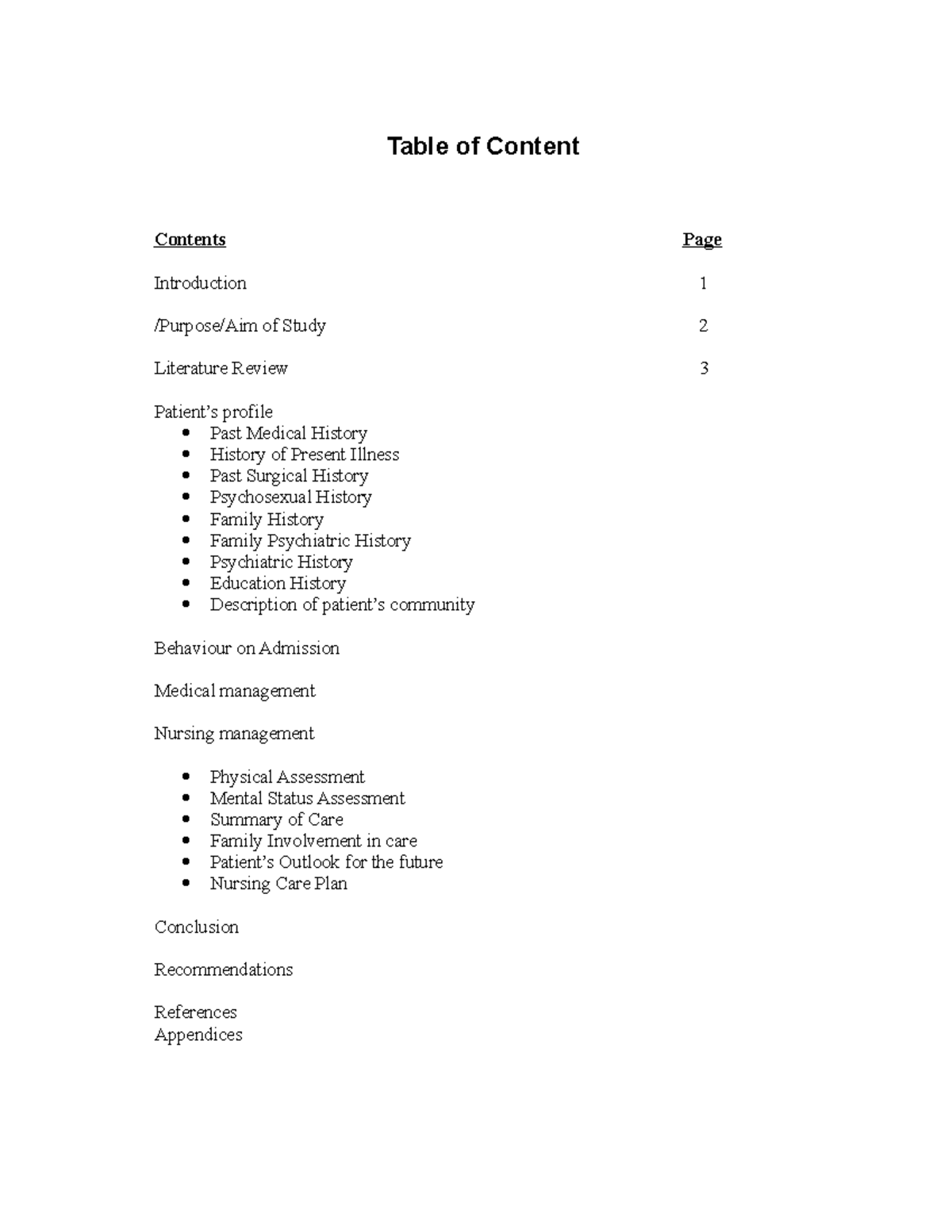 Care study complete - Table of Content Contents Page Introduction 1 ...