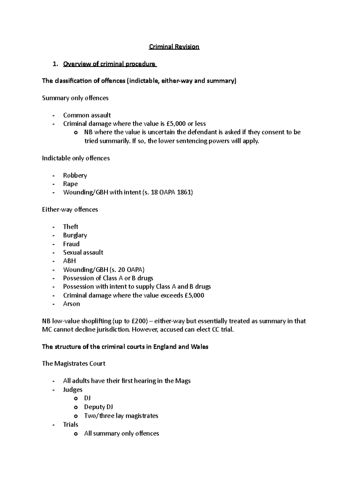 Criminal Litigation BPP Bar Training Course Revision Notes - Criminal ...