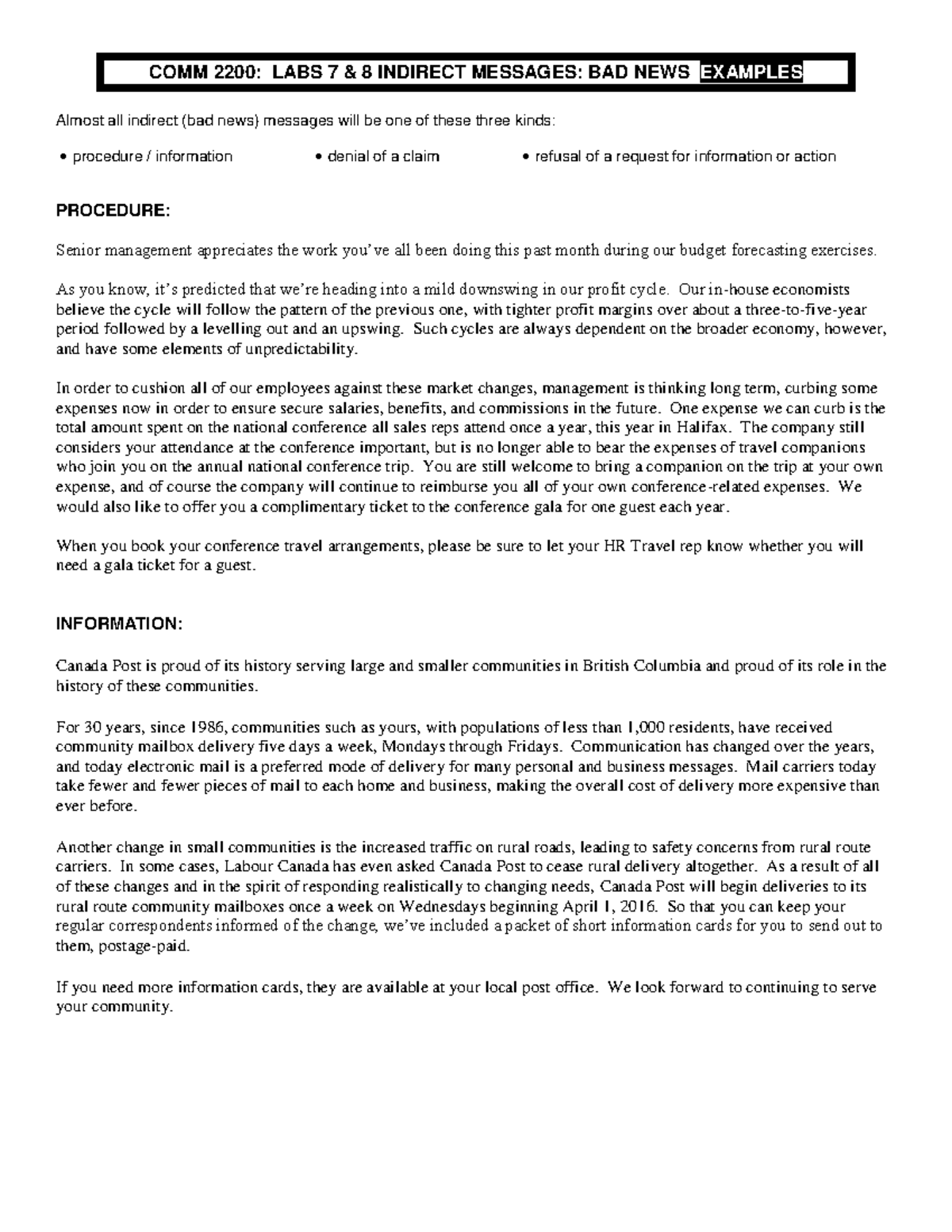 Labs7and8indirect Bad News Messages Comm 2200 Labs 7 And 8 Indirect