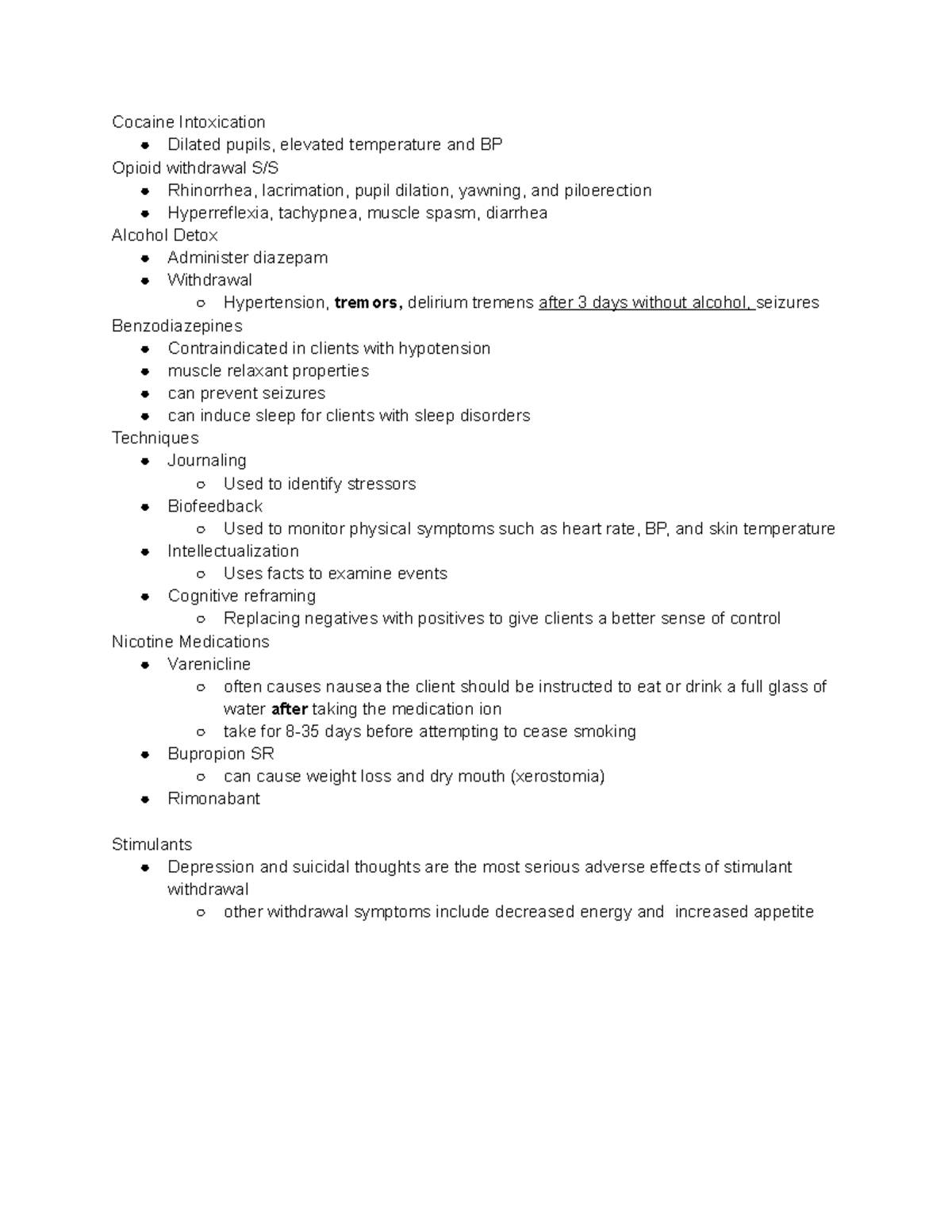 Mental Health CMS Study Guide - Cocaine Intoxication Dilated pupils ...