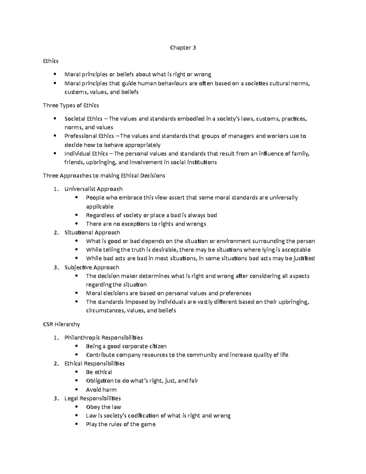 Chapter 3 - Chapter 3 Ethics Moral Principles Or Beliefs About What Is ...