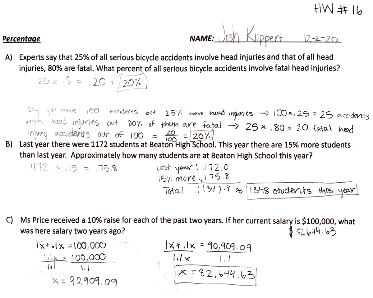 HW #16 - Objective notes that explain what each week was going over and ...