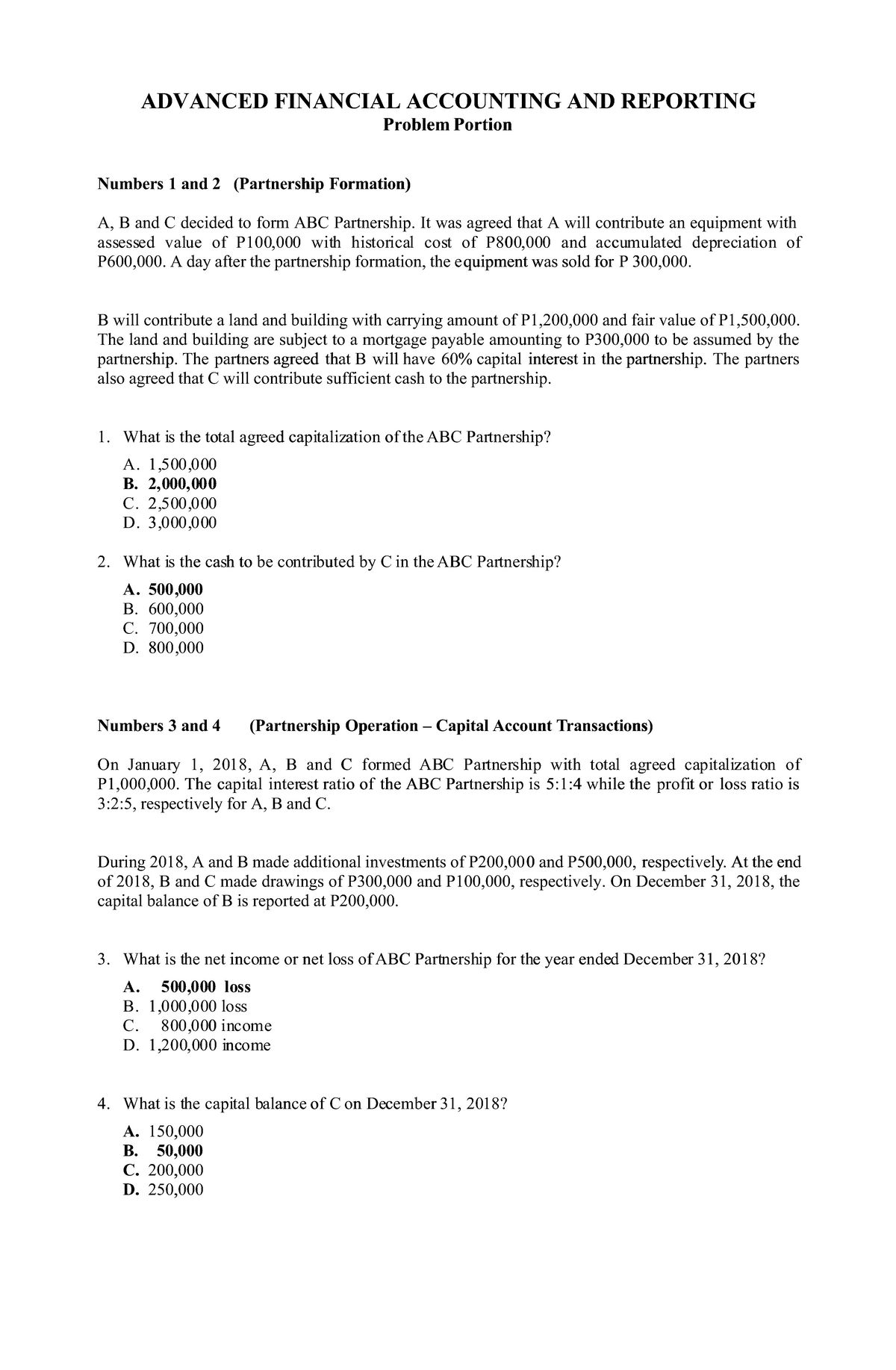 AFAR Pb W Ans - ADVANCED FINANCIAL ACCOUNTING AND REPORTINGADVANCED ...