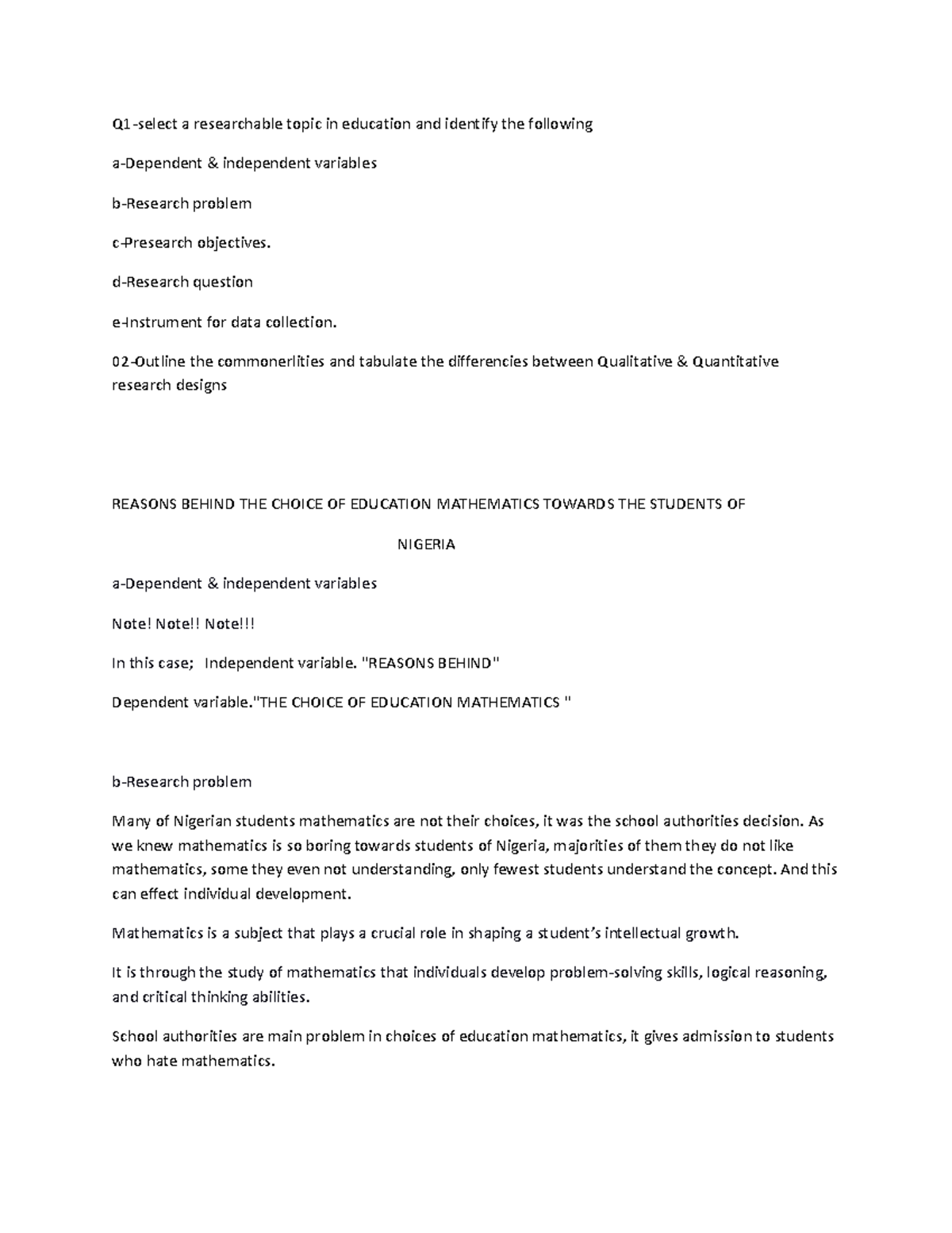 D-Research question - Xbxnx - Q1-select a researchable topic in ...