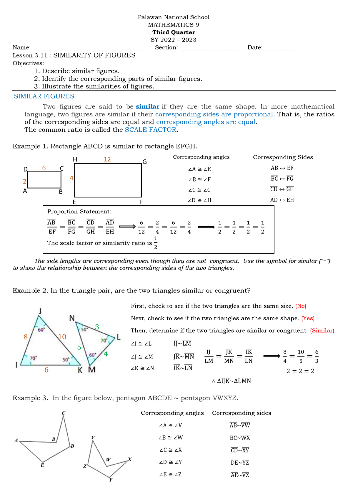 Similarity-OF- Figures - Palawan National School MATHEMATICS 9 Third ...