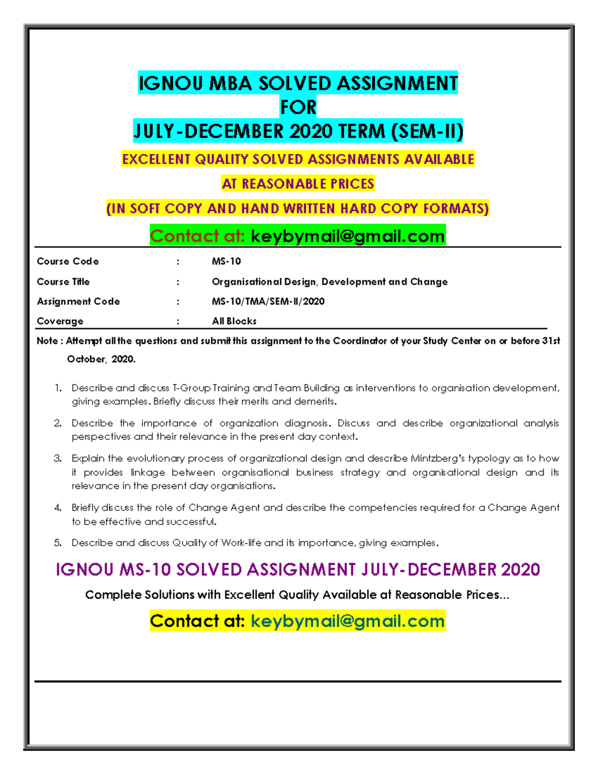 MS-10 (JULY-DEC 2020) - IGNOU MBA SOLVED ASSIGNMENT FOR JULY-DECEMBER ...