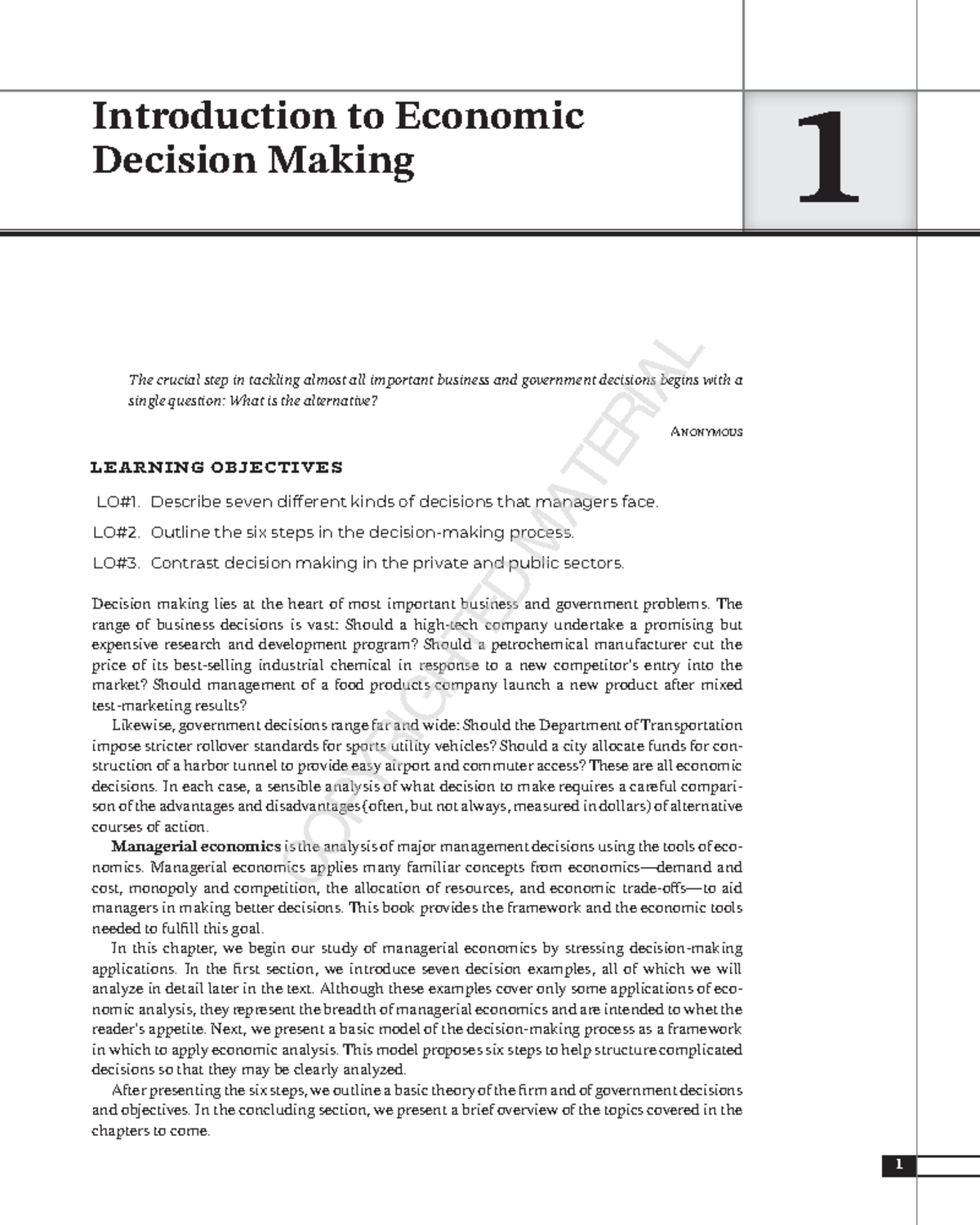 Ch 1 - notes. - 1 Introduction to Economic Decision Making The crucial ...