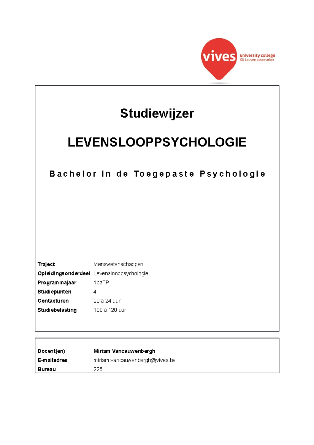 Studiewijzer Levenslooppsychologie - Studiewijzer LEVENSLOOPPSYCHOLOGIE ...