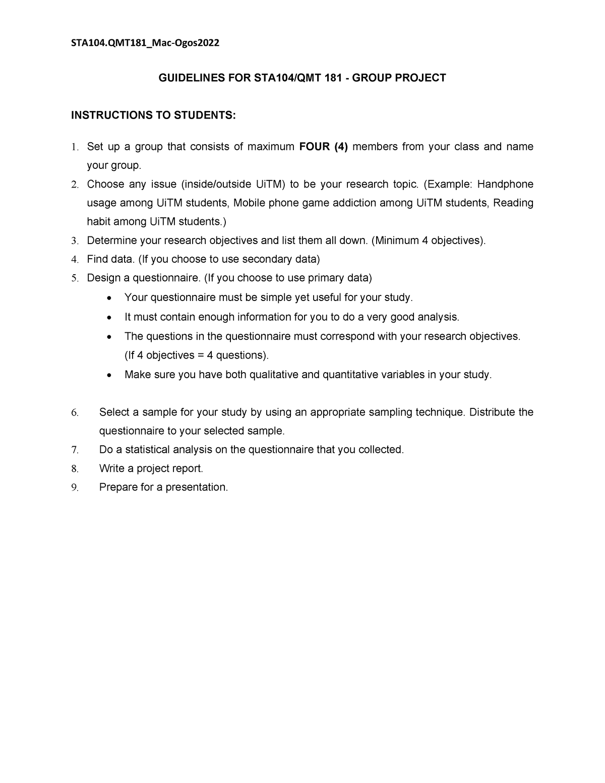 sta104 group assignment questionnaire