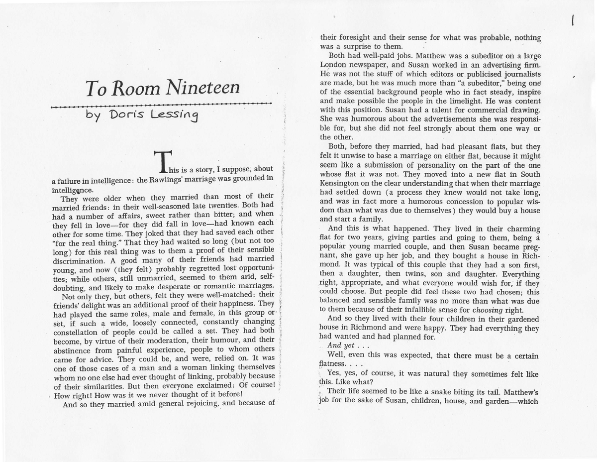 To Room Nineteen Doris Lessing - ToRoomMneteen their foresight and ...