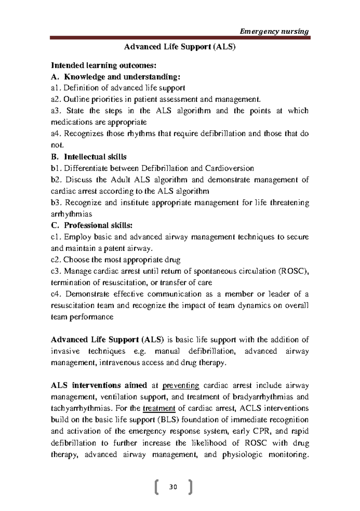 Advanced Life Support (ALS) - Advanced Life Support (ALS) Intended ...