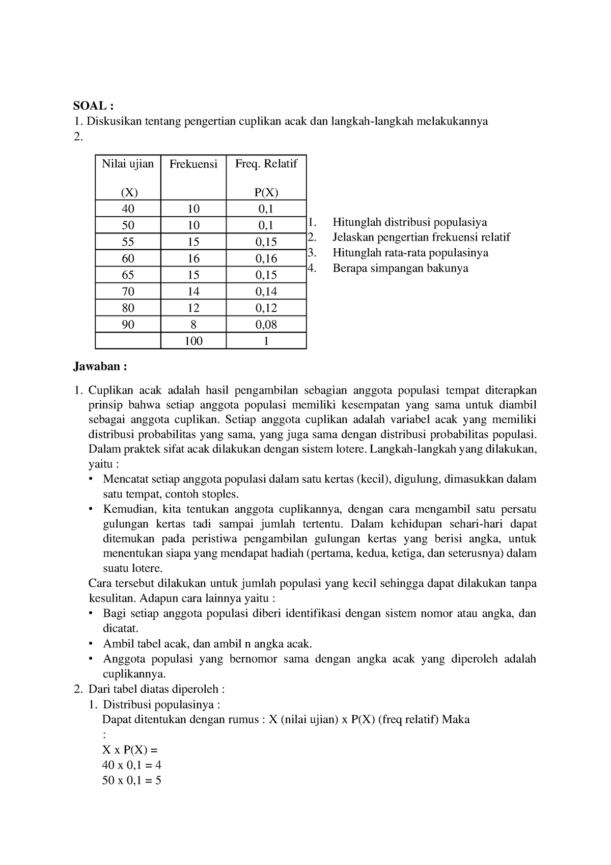 Statistika Ekonomi - SOAL : Diskusikan Tentang Pengertian Cuplikan Acak ...