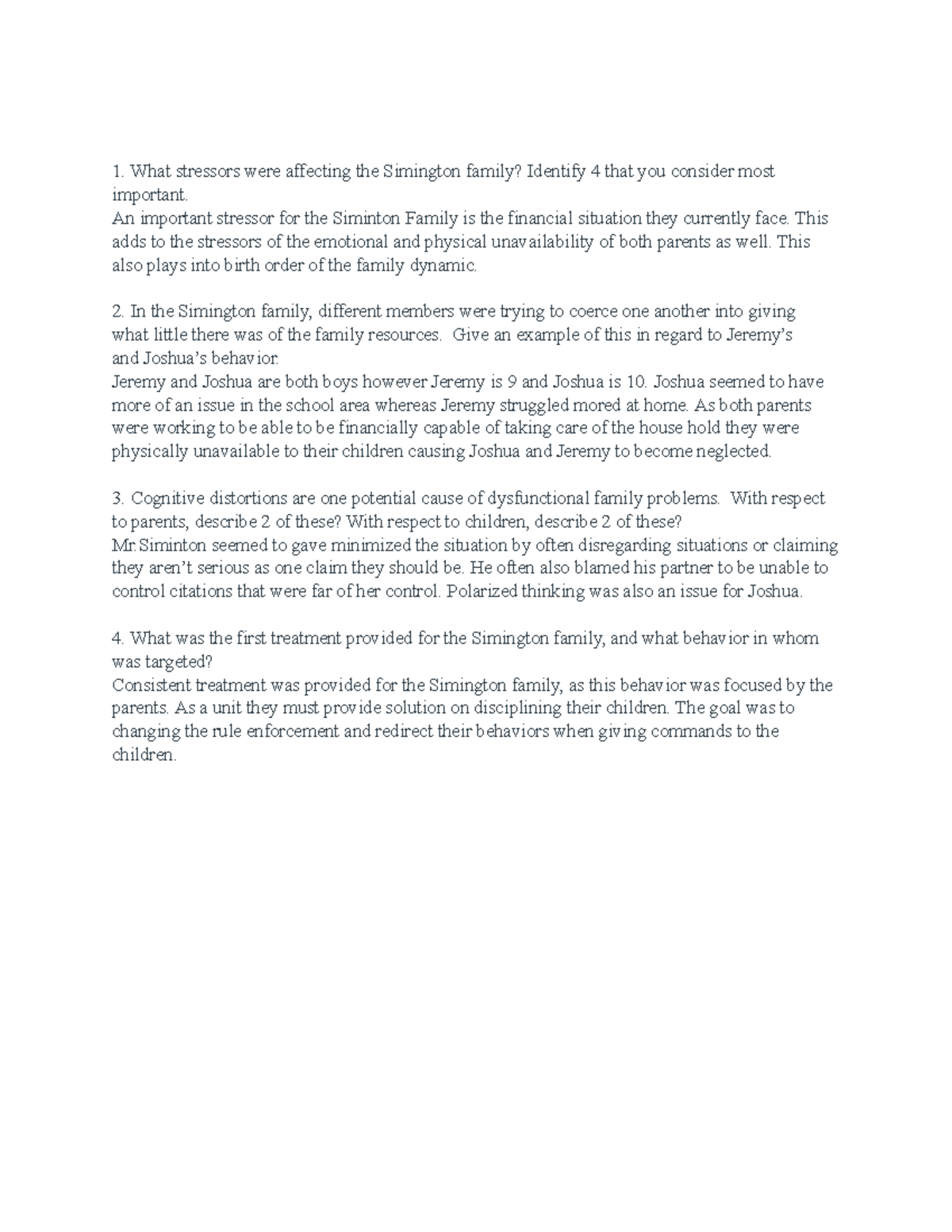 Case book Case Study 3 What stressors were affecting the Simington