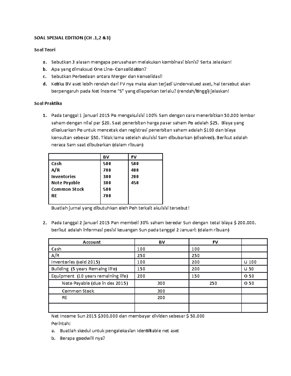 Exam 29 September 2017, Questions Ch1-3 - SOAL SPESIAL EDITION (CH .1,2 ...