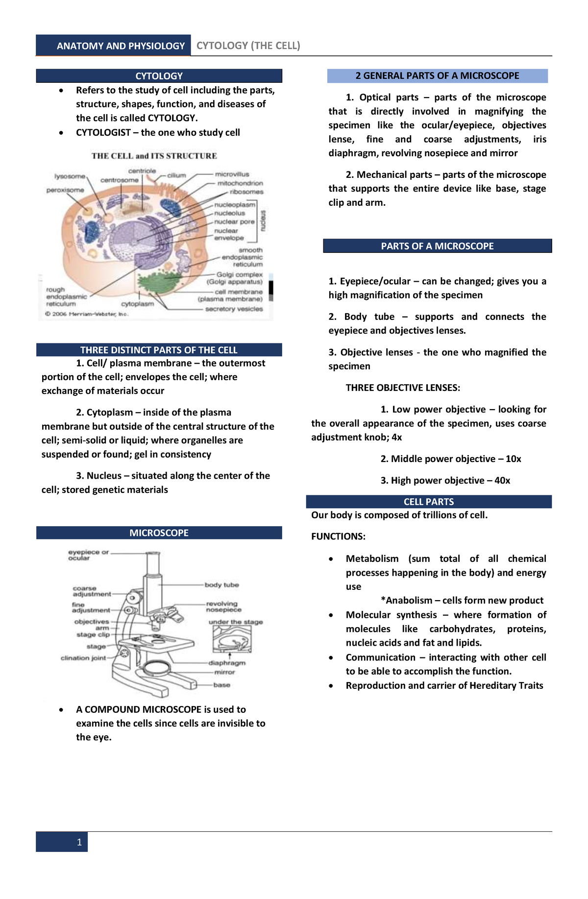 Cytology-THE-CELL - study of cell - CYTOLOGY Refers to the study of ...