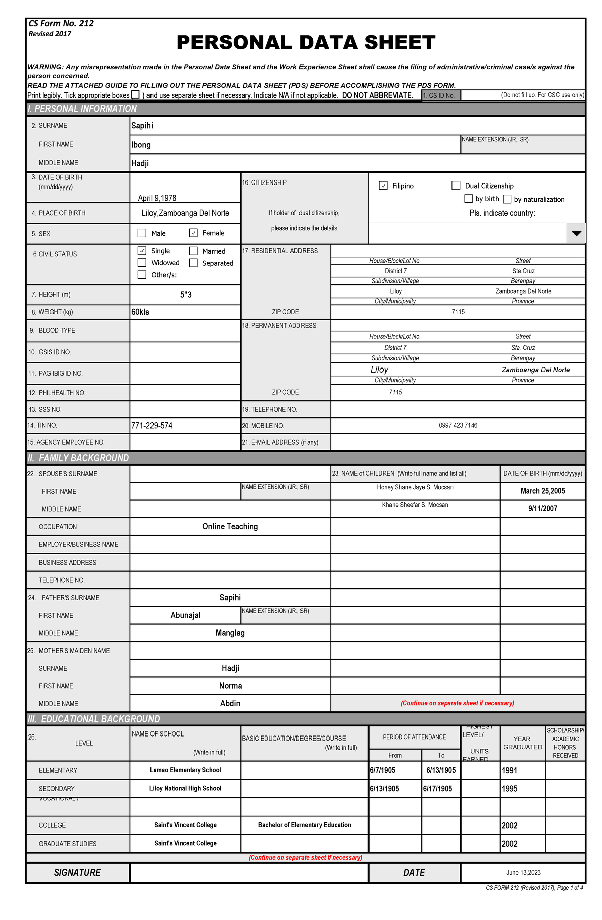 Pds - Example PDS - Print legibly. Tick appropriate boxes ( ) and use ...