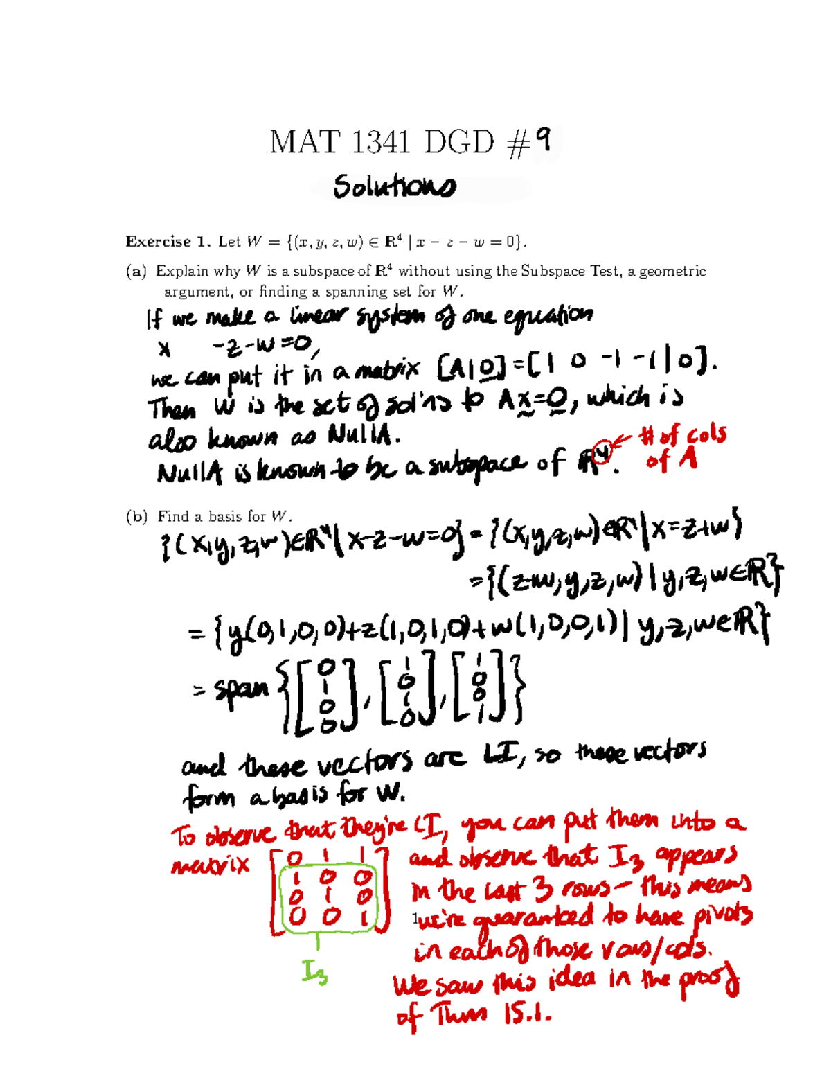 MAT1341 DGD 9 Solutions - MAT 1341 DGD # November 25, 2019 Exercise 1 ...