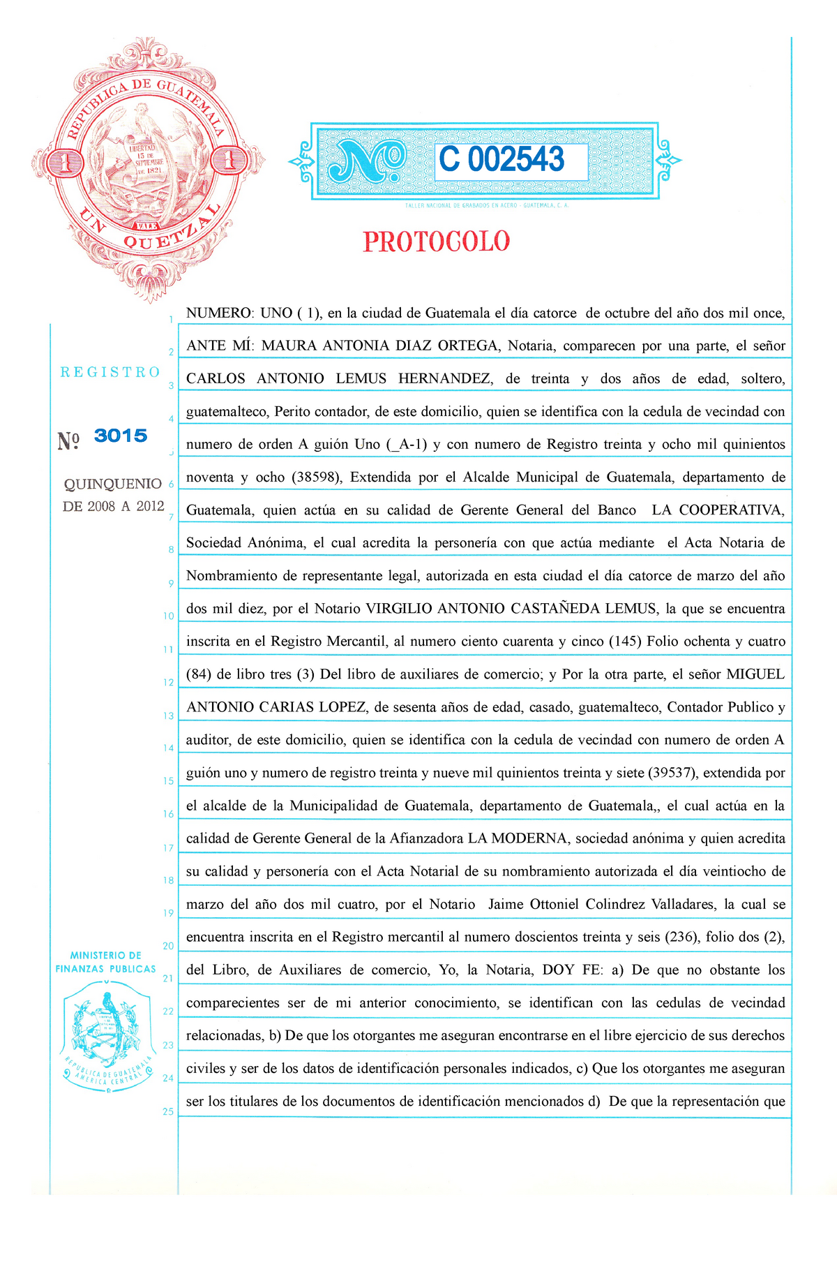 Contrato DE Fideicomiso DE Garantía - NUMERO: UNO ( 1), en la ciudad de  Guatemala el día catorce de - Studocu